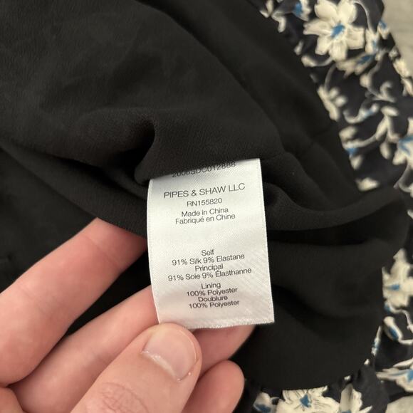 Veronica Beard Josephine Ruched Floral Mini Dress Women’s Sz 6 Black Blue Silk - Picture 8 of 9